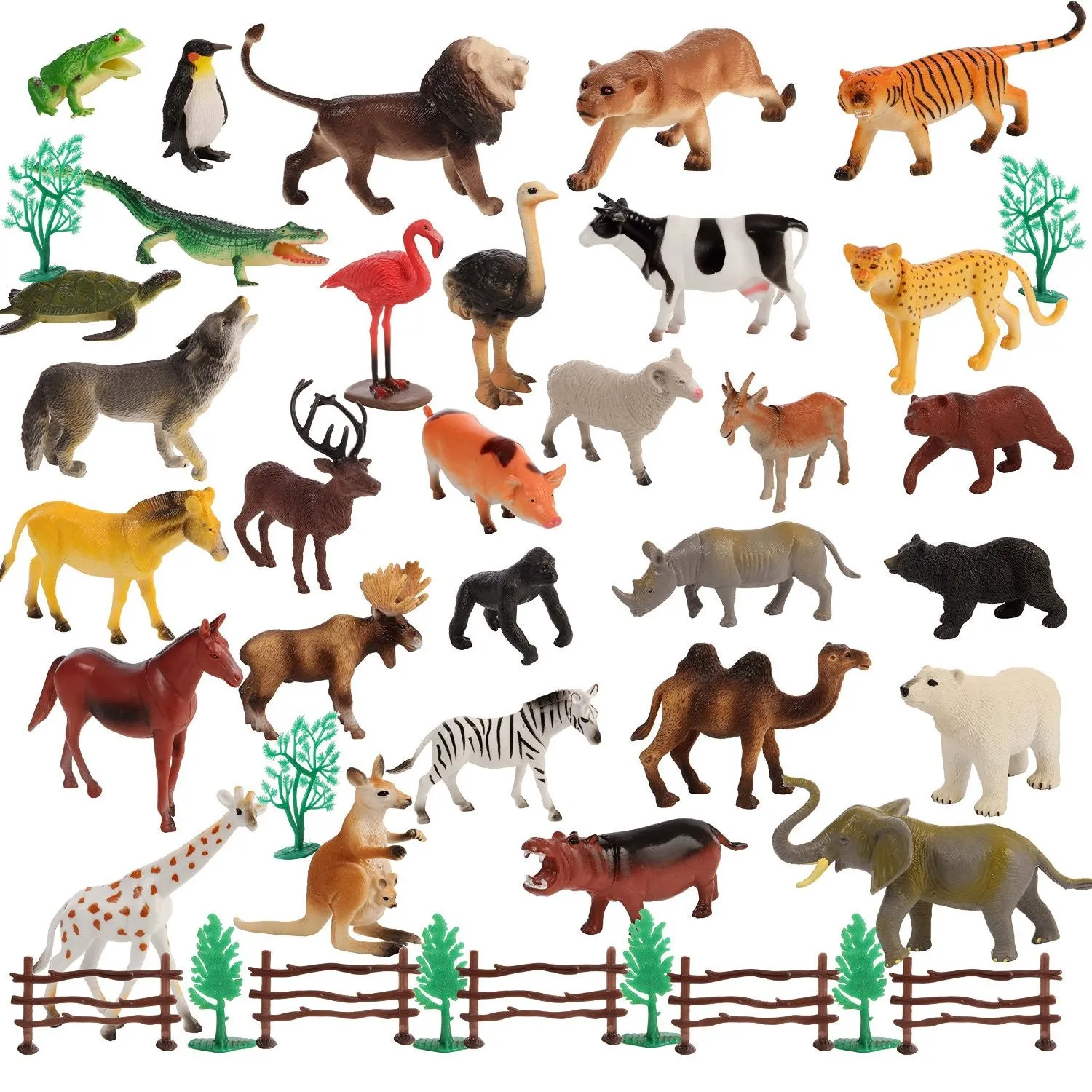 50 Piece Large size Animal Set 30 Animals & 20 Accessories in a Storage Container