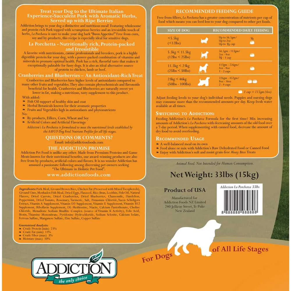 Addiction La Porchetta Grain Free Dry Dog Food