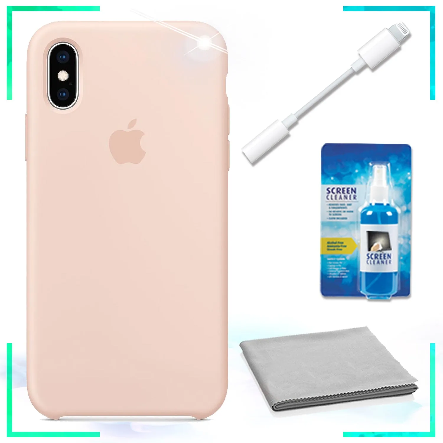 Apple Silicone Case Pink Sand Iphone X in Pink Sand with Adapter Bundle