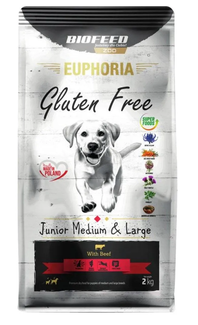 Biofeed Euphoria Gluten Free Junior Medium & Large Beef - Dry Dog Food - 2Kg