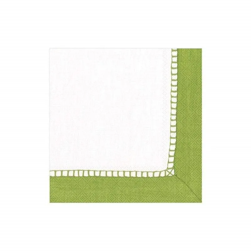 Caspari Green Linen Border Paper Cocktail Napkins - 20Pk