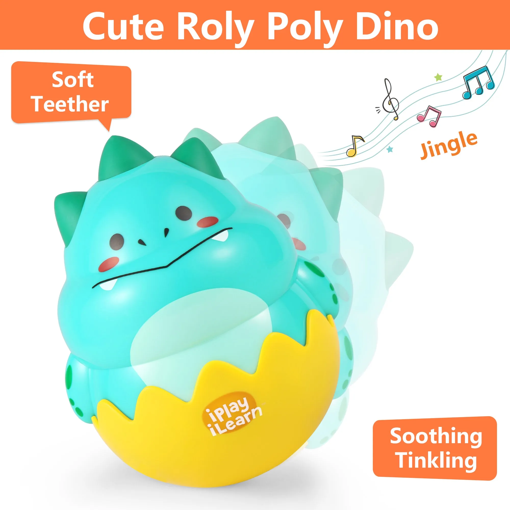 Dinosaur Teething Rattle, Tumbler Roly Poly Ball Rattles