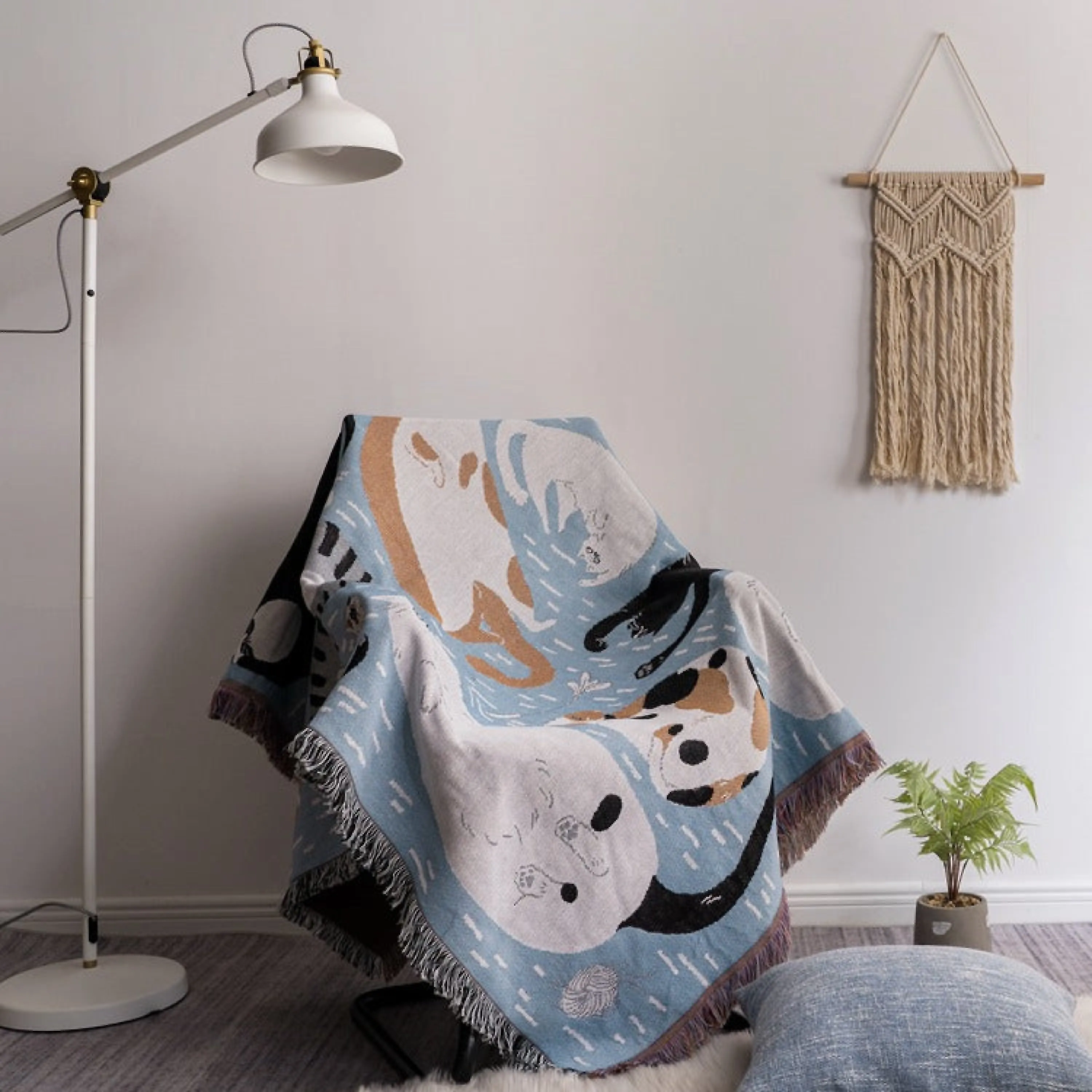 DUO Reversible Cotton Cozy Cat Blanket / Winter Blue Edition