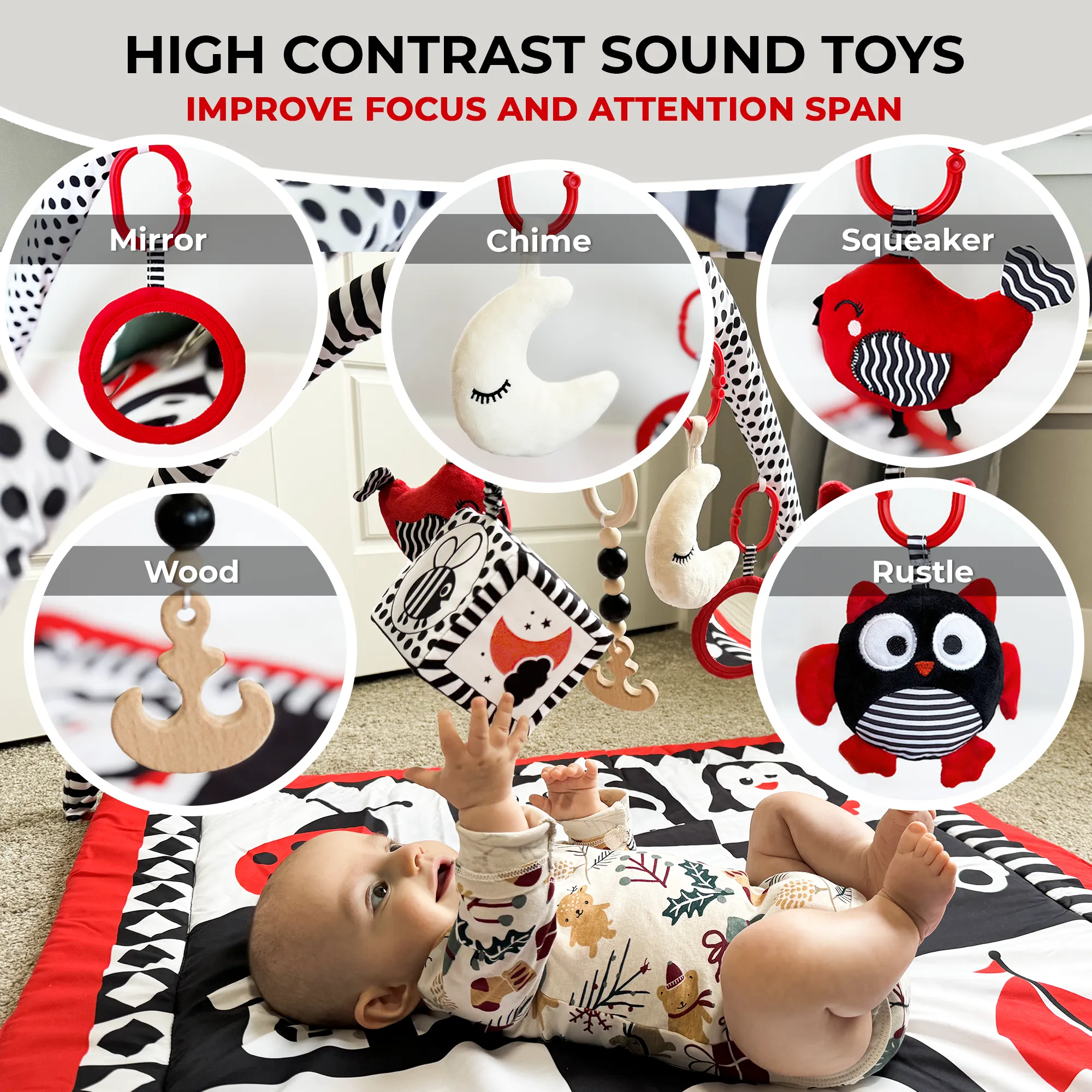 High Contrast Square Mat with Sound Toys