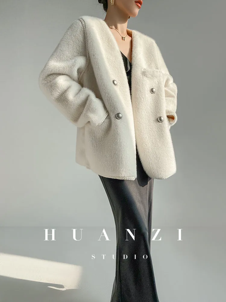 Huanzi green imitation fur autumn winter coat - Miiw