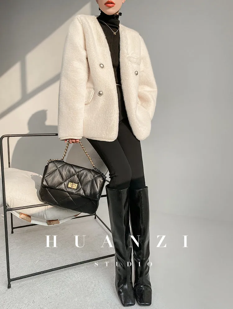 Huanzi green imitation fur autumn winter coat - Miiw