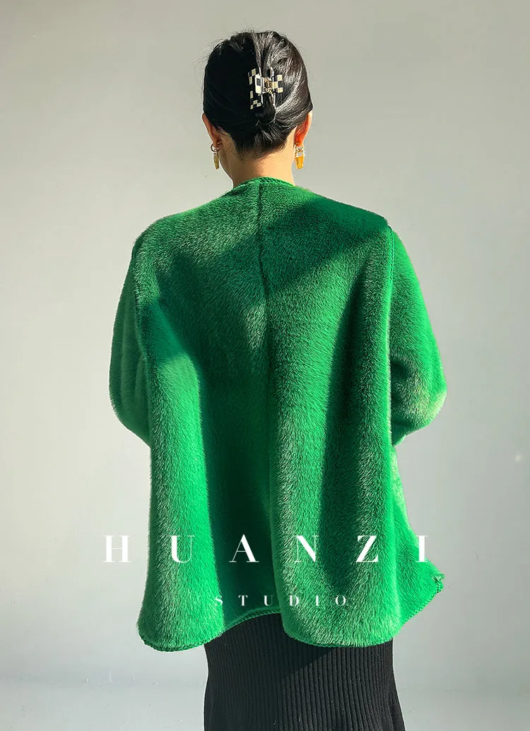 Huanzi green imitation fur autumn winter coat - Miiw