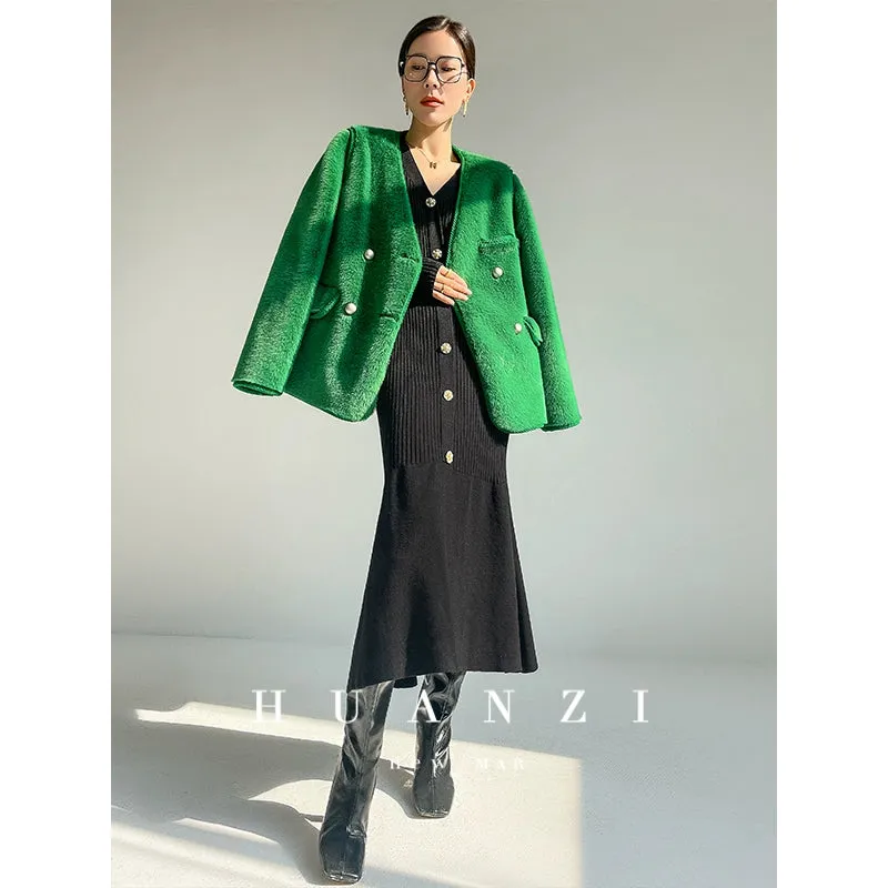 Huanzi green imitation fur autumn winter coat - Miiw