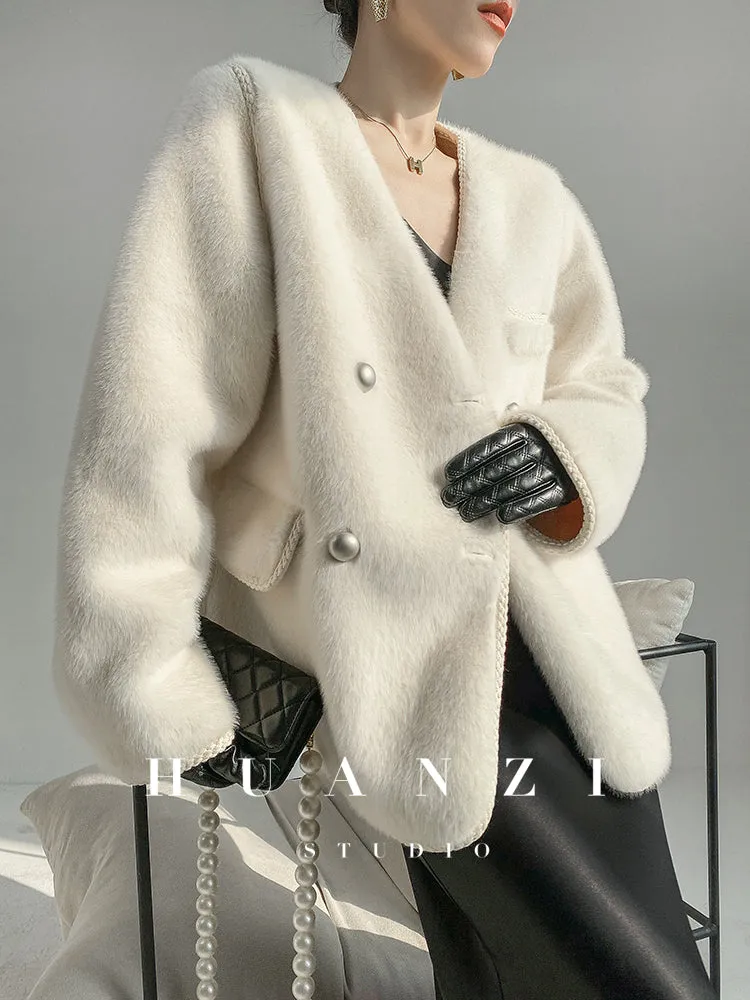 Huanzi green imitation fur autumn winter coat - Miiw