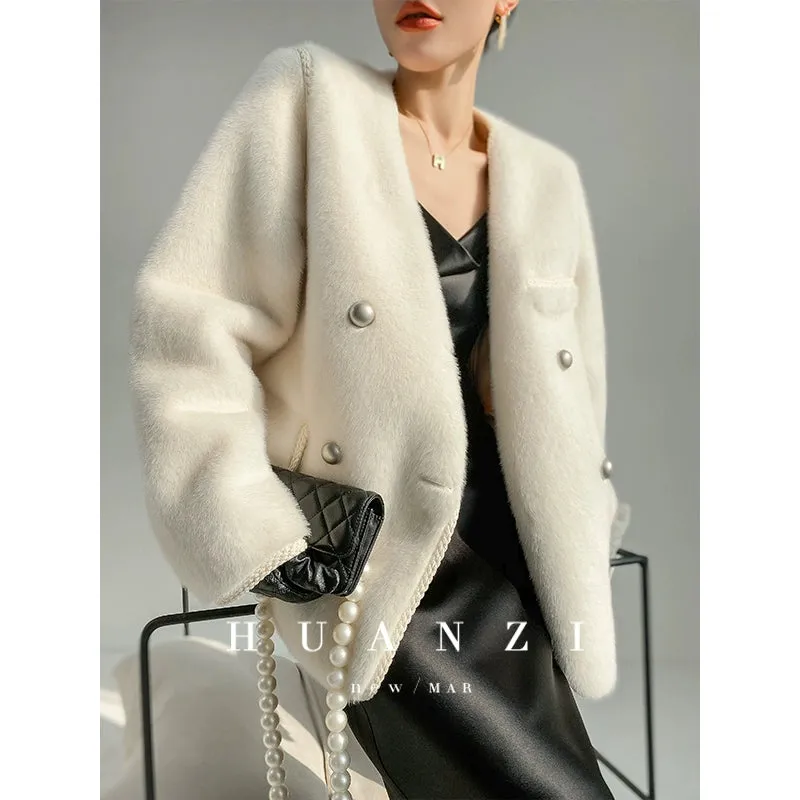 Huanzi green imitation fur autumn winter coat - Miiw