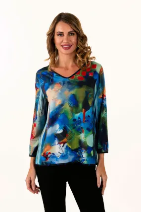 Lemon Grass Watercolor Reversible V Neck Top