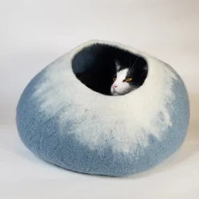 Sky Blue and White Cat Cave | Pet Bed